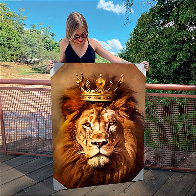 Quadro Decorativo Canvas Face Leão de Judá com Coroa Colorido Vertical