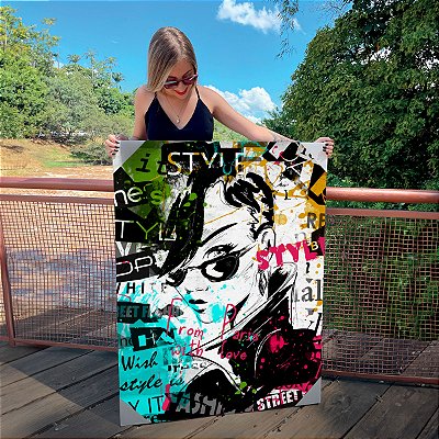 Quadro Decorativo Canvas Composição Abstrata de Street Art Vertical