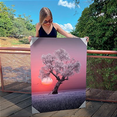 Quadro Decorativo Canvas Paisagem de Árvore ao Por do Sol Vertical