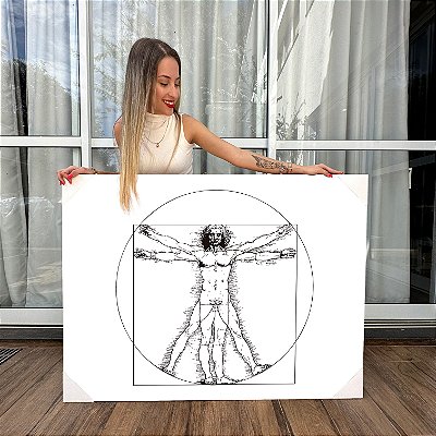 Quadro Decorativo Canvas Desenho de Homem Vitruviano Leonardo da Vinci Sombreado Horizontal