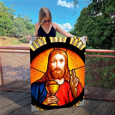 Quadro Decorativo Canvas Arte em Vitral Religioso Jesus Cristo Vertical