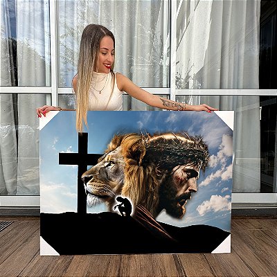 Quadro Decorativo Canvas Leão Tribo de Judá Cristo Horizontal