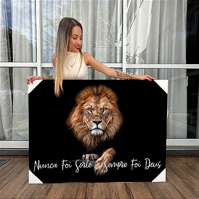 Quadros Decorativos Canvas Leão Rei de Judá Nunca foi sorte sempre foi Deus Horizontal