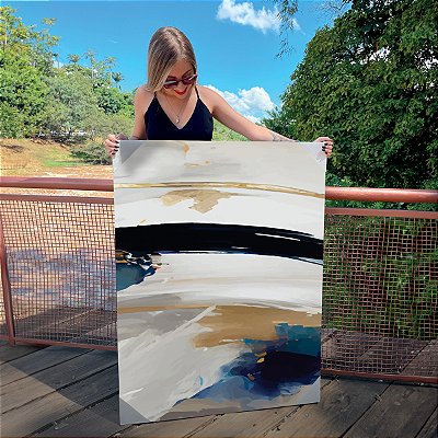 Quadro Decorativos Canvas Composição Abstrata de tons neutros e azul marinho I Vertical