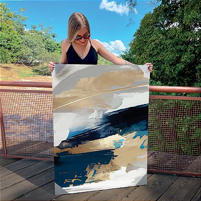 Quadro Decorativo Canvas Composição Abstrata de tons neutros e azul marinho II Vertical