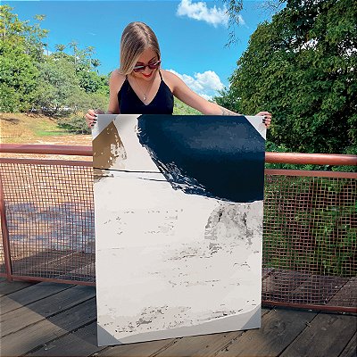 Quadro Decorativo Canvas Composição Abstrata de tons neutros e azul marinho IV Vertical