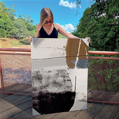 Quadro Decorativo Canvas Composição Abstrata Mescla tons neutros e preto Vertical