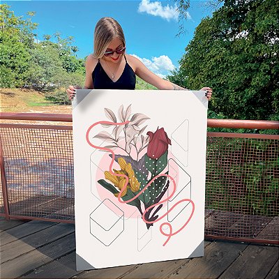 Quadro Decorativo Canvas Flores em Composição Geométrica II Vertical