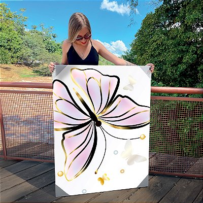 Quadro Decorativo Canvas Borboleta Rosa Shine III Vertical