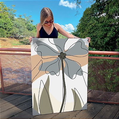 Quadro Decorativo Canvas Composição Abstrata de Flor Cinza I Vertical