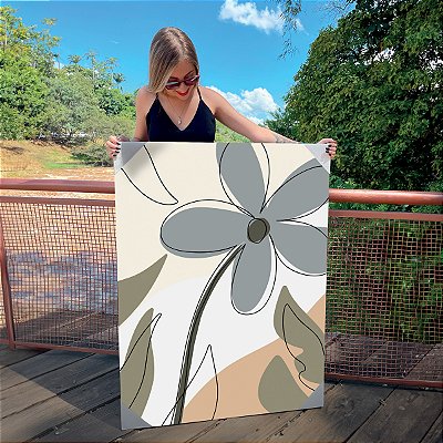 Quadro Decorativo Canvas Composição Abstrata de Flor Cinza II Vertical