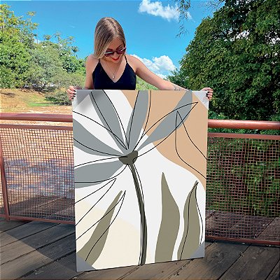 Quadro Decorativo Canvas Composição Abstrata de Flor Cinza III Vertical