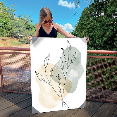 Quadro Decorativo Canvas Composição de Folhas Minimalistas com formas verde e amarela Vertical