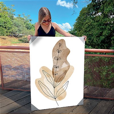 Quadro Decorativo Canvas Composição de Folhas Minimalistas com tons neutros Vertical