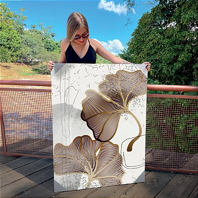 Quadro Decorativo Canvas Composição de Folhas de Ginkgo Biloba Marrom Vertical