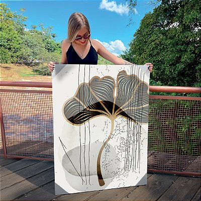 Quadro Decorativo Canvas Composição de Folhas de Ginkgo Biloba Preto Vertical