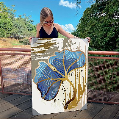 Quadro Decorativo Canvas Composição de Folhas de Ginkgo Biloba Azul Vertical