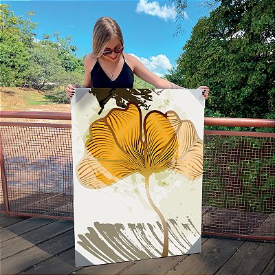 Quadro Decorativo Canvas Composição de Folhas de Ginkgo Biloba Amarelo Vertical