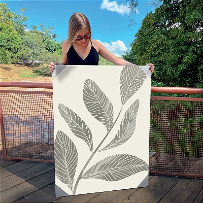 Quadro Decorativo Canvas Composição de Folhas Minimalistas Tons Pasteis I Vertical