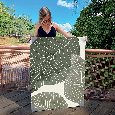 Quadro Decorativo Canvas Composição de Folhas Minimalistas Tons Pasteis II Vertical