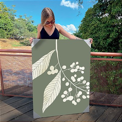 Quadro Decorativo Canvas Composição de Folhas Minimalistas Tons Pasteis III Vertical