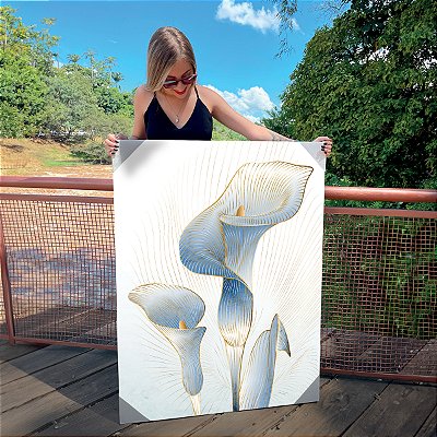 Quadro Decorativo Canvas Flor Copo de Leite Minimalista cor Royal Vertical