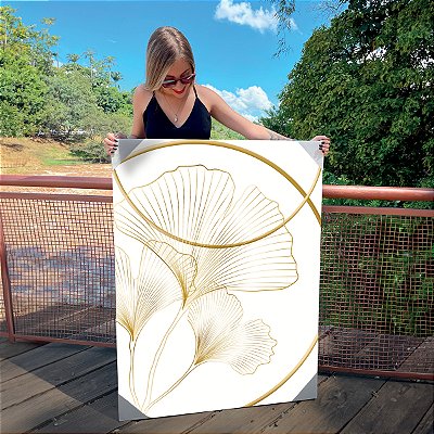 Quadro Decorativo Canvas Folhagens Douradas Ginkgo Biloba Vertical