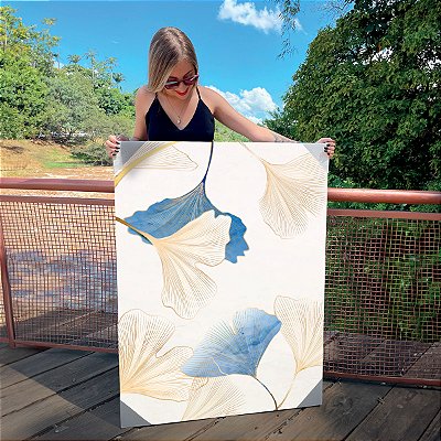 Quadro Decorativo Canvas Folhagens Minimalistas em cores de azul e amarelo II Vertical