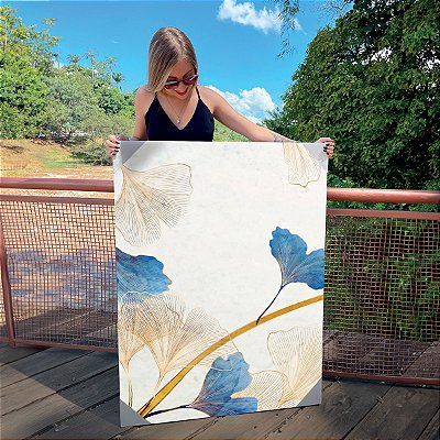 Quadro Decorativo Canvas Folhagens Minimalistas em cores de azul e amarelo III Vertical