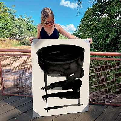 Quadro Decorativo Canvas Composição Abstrata Moderna Traços Irregulares na cor Preta Vertical