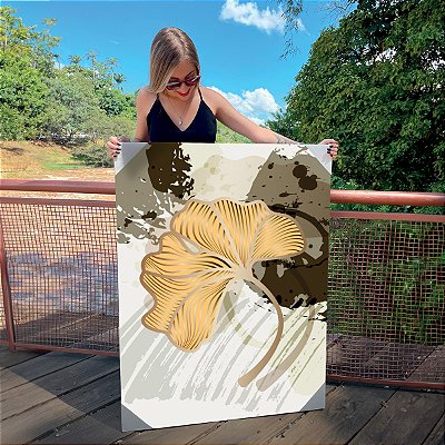 Quadro Decorativo Canvas Composição de Folhas Minimalistas em tons de amarelo e preto Vertical