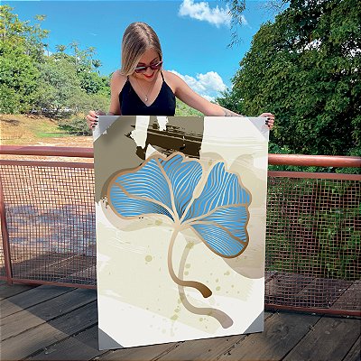 Quadro Decorativo Canvas Composição de Folhas Minimalistas em tons de azul e preto Vertical