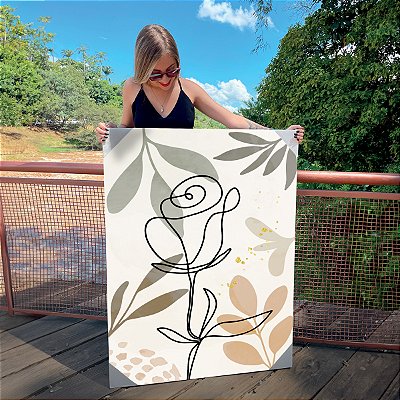 Quadro Decorativo Canvas Rosa Minimalista sobre Tons Terrosos Vertical