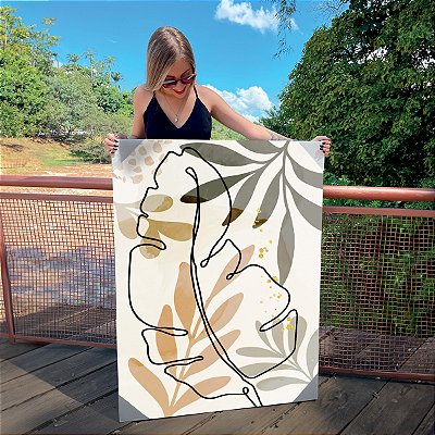 Quadro Decorativo Canvas Folha Minimalista sobre Tons Terrosos Vertical