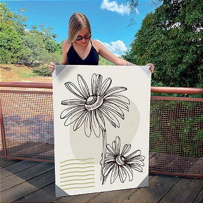 Quadro Decorativo Canvas Floral Girassol Minimalista Vertical