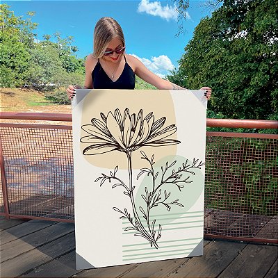 Quadro Decorativo Canvas Floral com Flor Minimalista e pequenas folhas Vertical