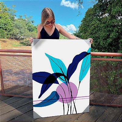 Quadro Decorativo Canvas Arte Abstrata de Folhas Coloridas ao Fundo Branco I Vertical