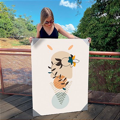 Quadro Decorativo Canvas Flor Abstrata com Formas Geométricas Vertical
