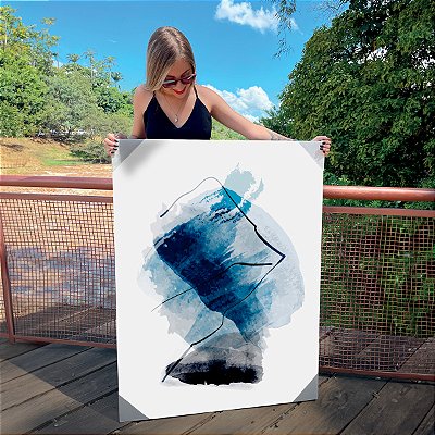 Quadro Decorativo Canvas Composição Abstrata em Cores Cinza e Azul Vertical