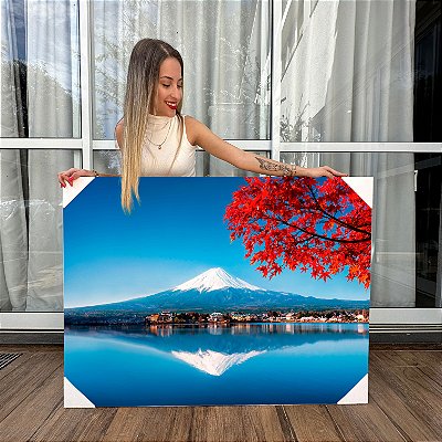 Quadro Decorativo Canvas Paisagem Monte Fuji Árvore Vermelha Horizontal