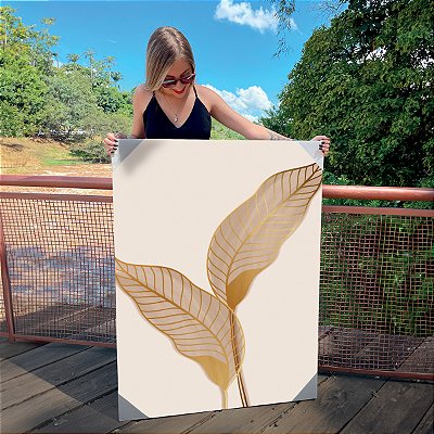 Quadro Decorativo Canvas Folhas em Cor Palha I Vertical