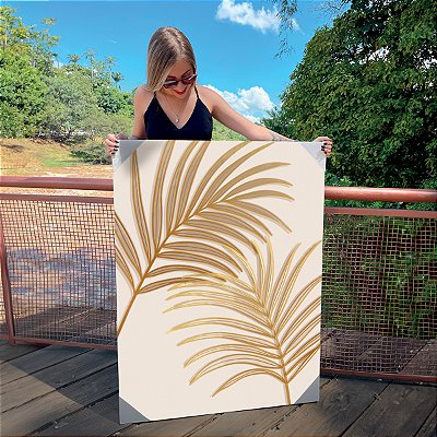 Quadro Decorativo Canvas Folhas em Cor Palha II Vertical