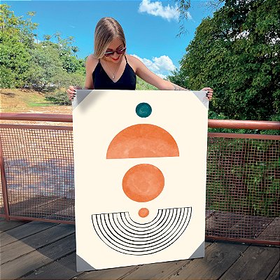 Quadro Decorativo Canvas Composição Abstrata de Linhas em forma de Arco e Formas Geométricas Vertical