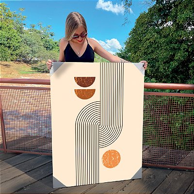 Quadro Decorativo Canvas Composição Abstrata de Linhas e Formas geométricas Tons Terrosos Vertical