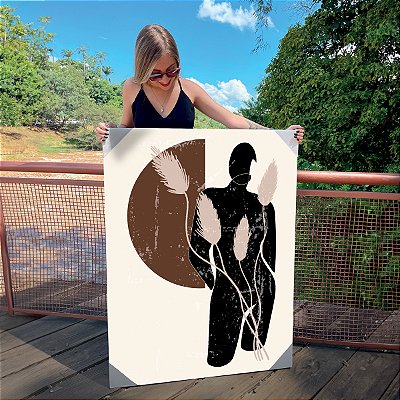 Quadro Decorativo Canvas Beleza Feminina Silhueta de Mulher Sob Folhas de Trigo Vertical
