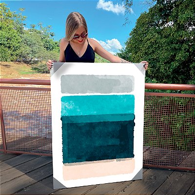 Quadro Decorativo Canvas Composição Abstrata de Faixas Horizontais em diferentes tons de Azul Horizontal