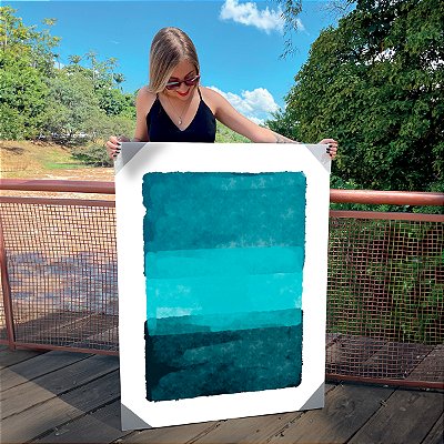 Quadro Decorativo Canvas Composição Abstrata de Faixas Horizontais em diferentes tons de Azul II Horizontal