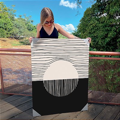 Quadro Decorativo Canvas Composição Abstrata Circunferência Metade Preta Metade Nude Vertical