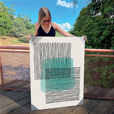 Quadro Decorativo Canvas Abstrato com Quadrados formados por linhas Verticais e Horizontais Vertical