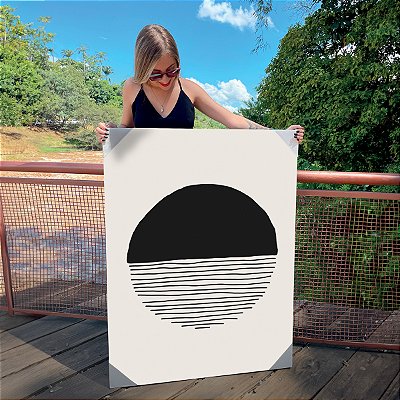 Quadro Decorativo Canvas Esfera Face Preta e Face Em Linhas Horizontais Vertical